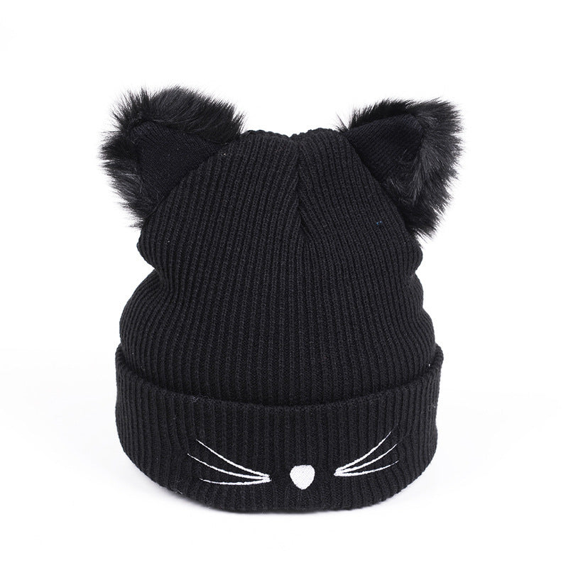 Embroidered Cat Ear Knitted Winter Hats