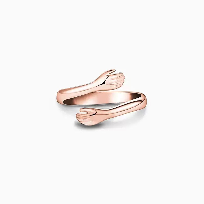 Adjustable S925 Sterling Silver Embracing Hands Ring for Women
