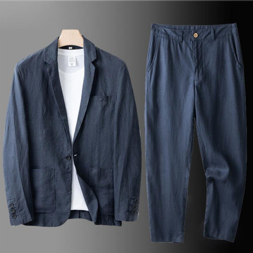 Suit Set ? Slim-Fit Cotton-Linen Two-Piece Outfit