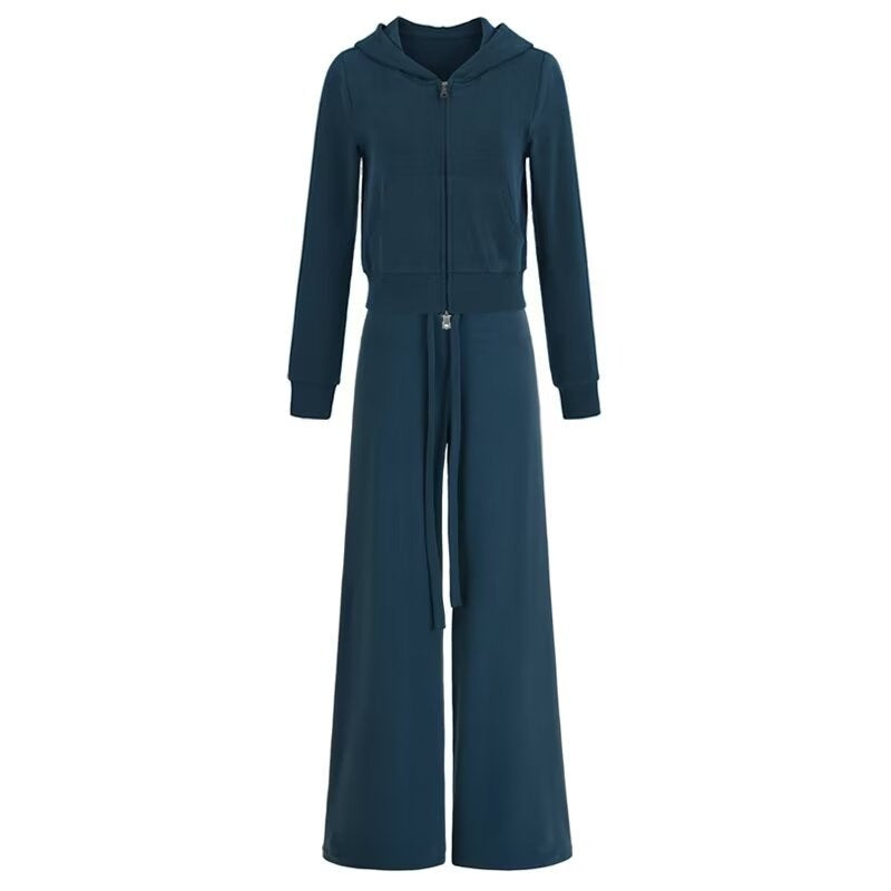 Hooded Zipper Sweatshirt and Drawstring Pants Set