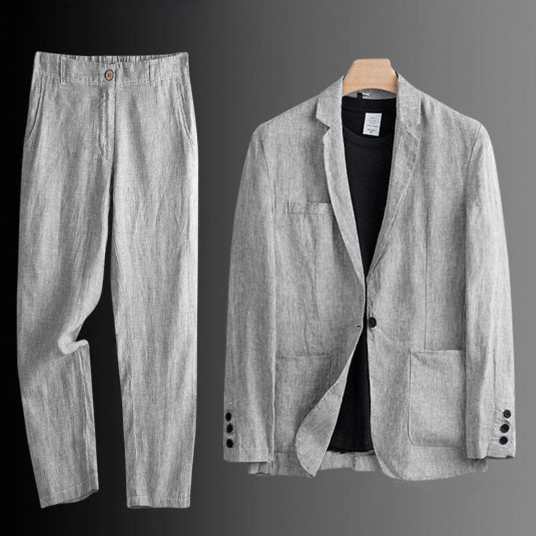 Suit Set ? Slim-Fit Cotton-Linen Two-Piece Outfit