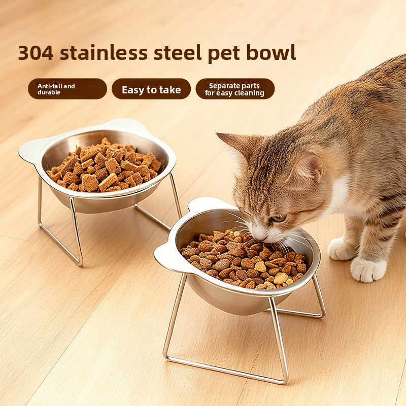 Stainless Steel Elevated Pet Food Bowl with Slanted Rim