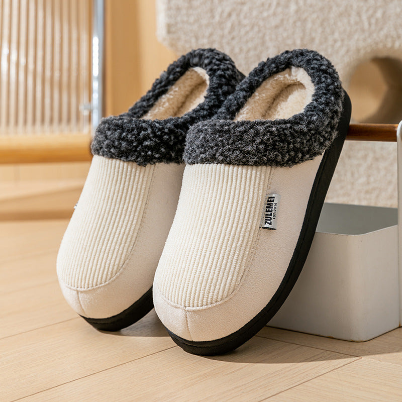 winter warm fleece anti-slip soft-soled cotton slippers