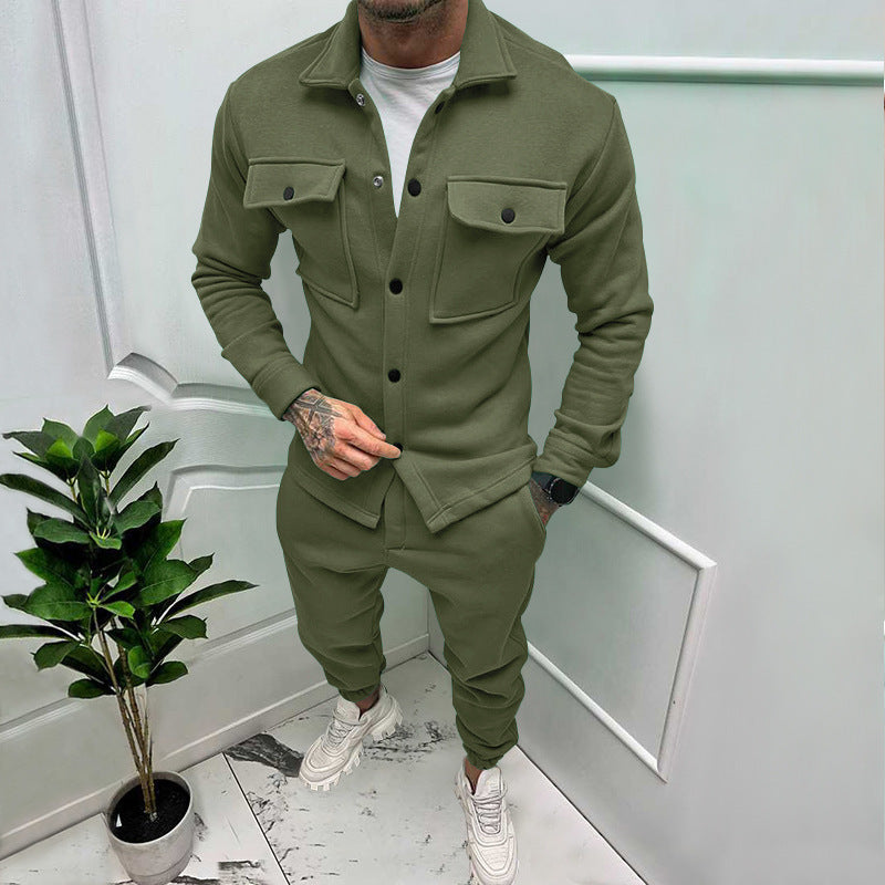 Men Suede Jacket Trousers 2Piece Set