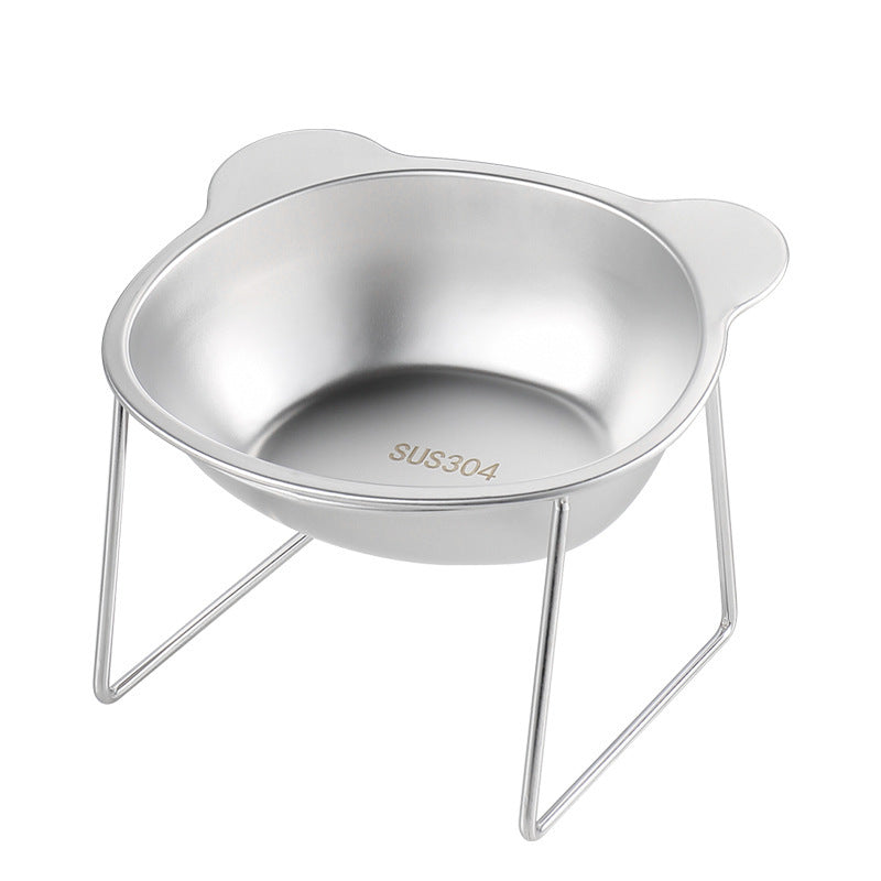 Stainless Steel Elevated Pet Food Bowl with Slanted Rim