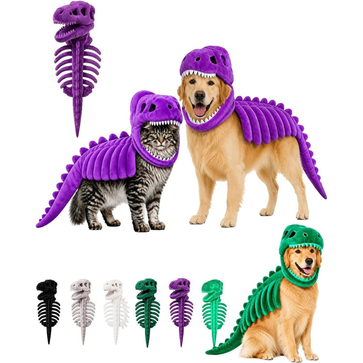 Dinosaur Skeleton Pet Costume Plush Halloween Outfit
