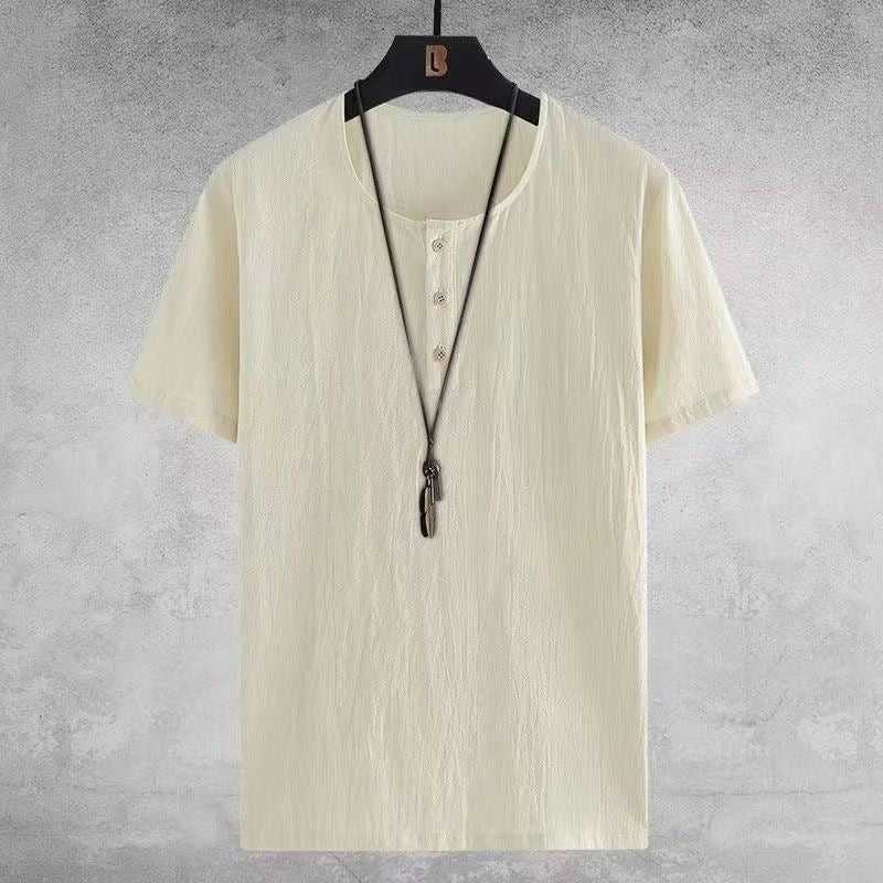 Mens Cotton Linen Casual Short Sleeve Set