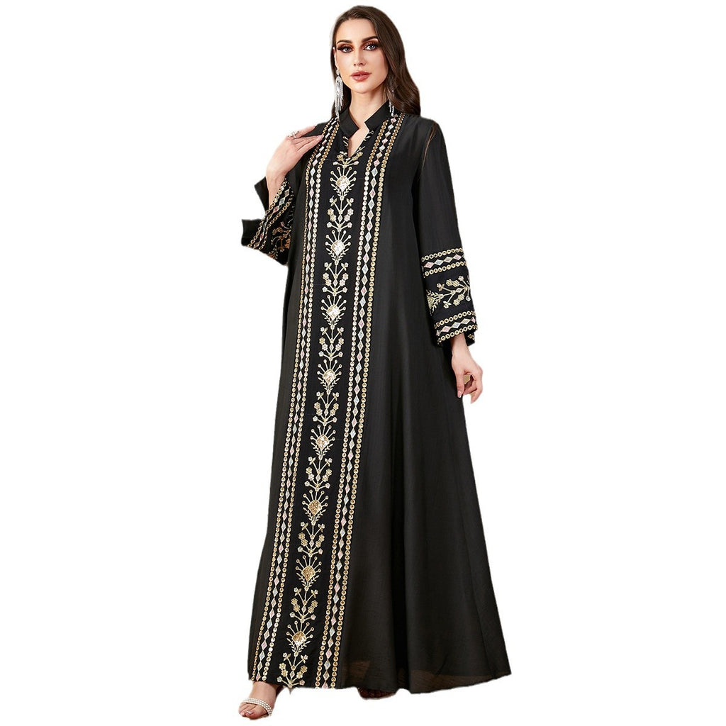 Muslim embroidery patchwork long dress