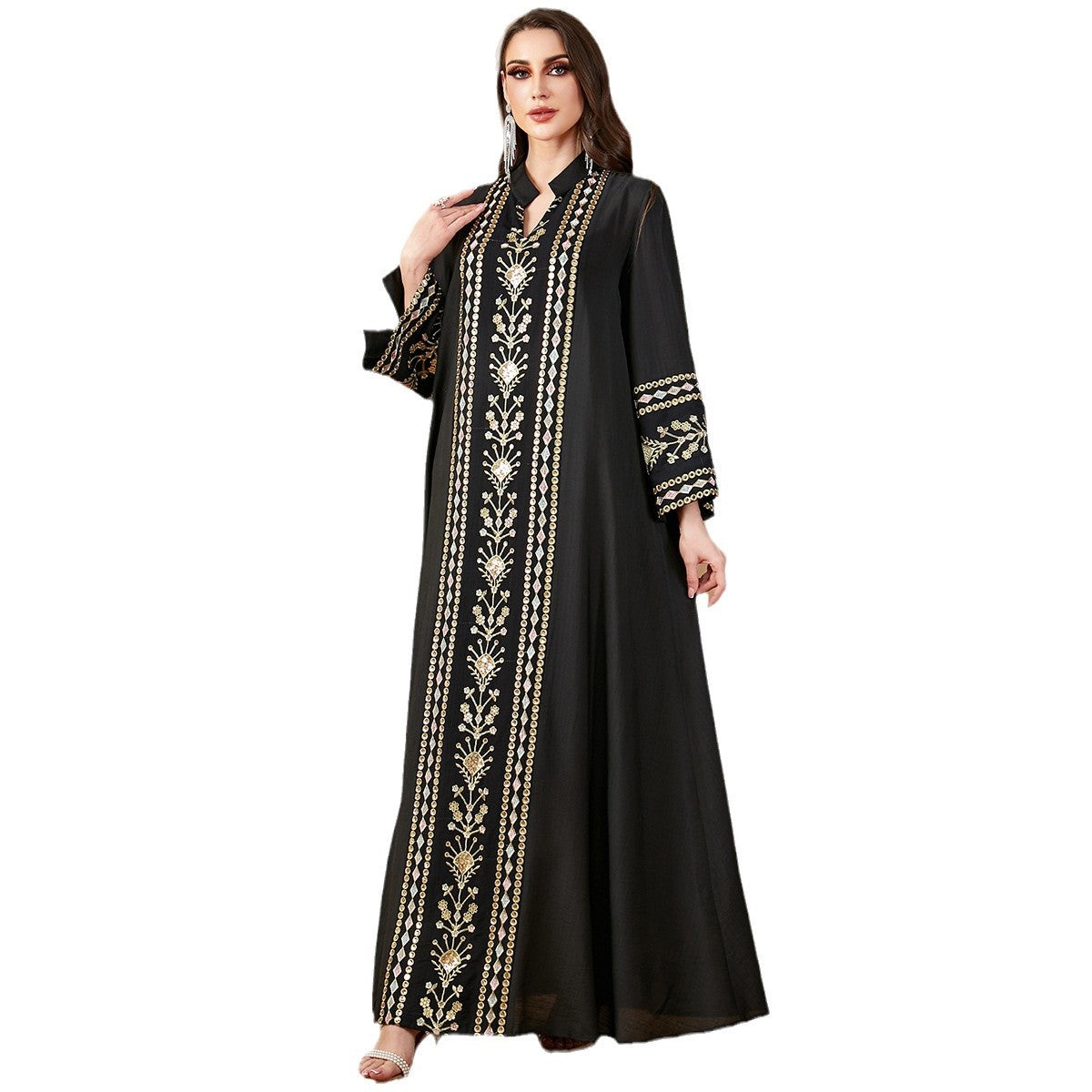 Muslim embroidery patchwork long dress
