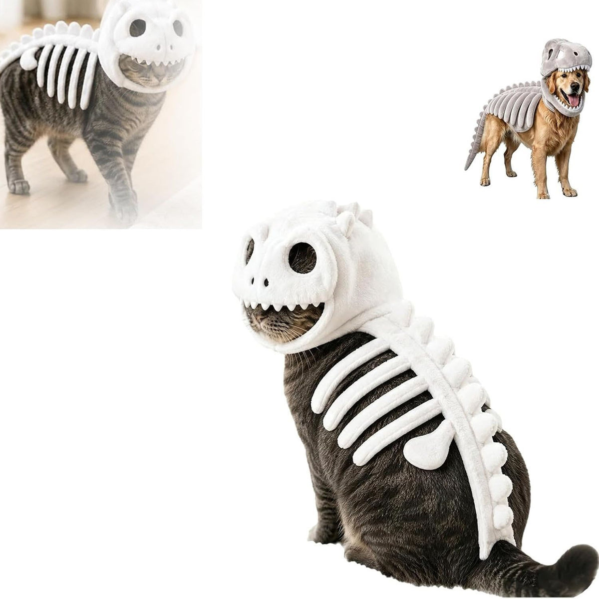 Dinosaur Skeleton Pet Costume Plush Halloween Outfit