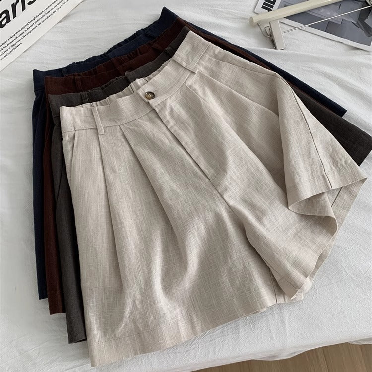 Women's Washed Vintage Linen Cotton Shorts