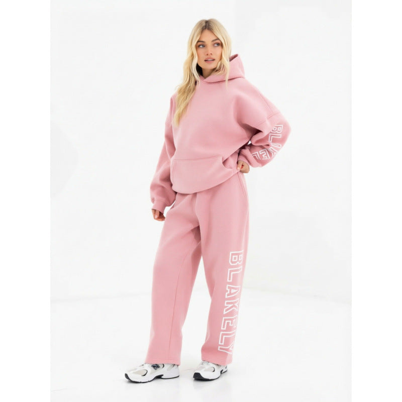 Casual pants with hooded hoodie set