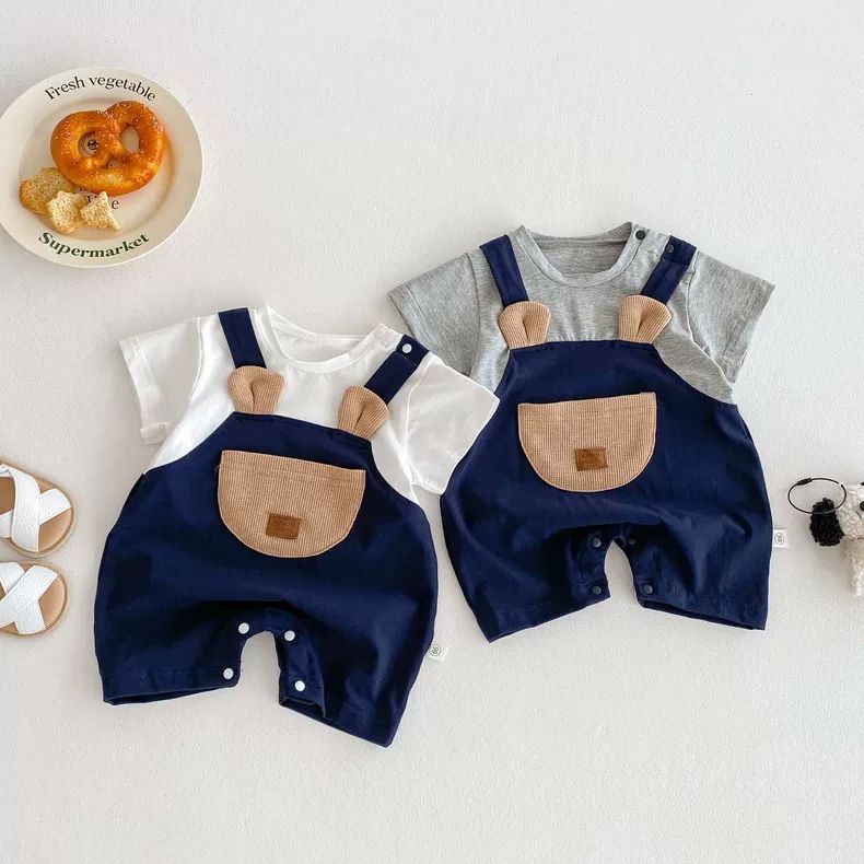 Baby Boy Cotton Bear Romper Short Sleeve Summer Outfit