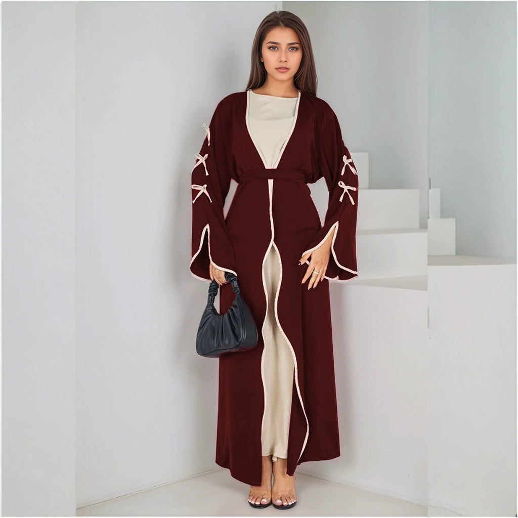 Elegant Muslim Long Robe with Bow Belt