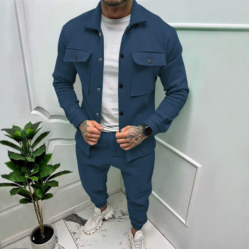 Men Suede Jacket Trousers 2Piece Set