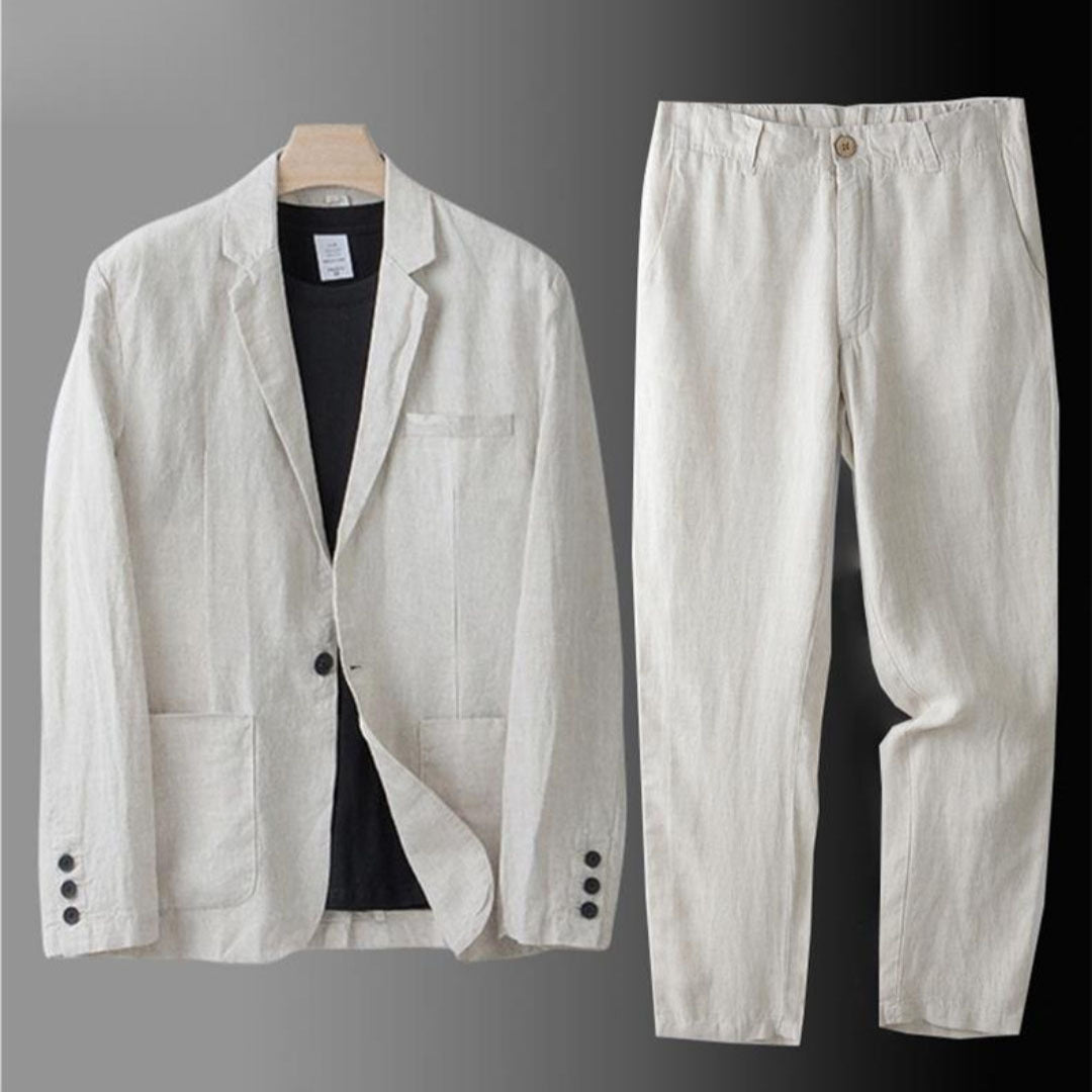 Suit Set ? Slim-Fit Cotton-Linen Two-Piece Outfit