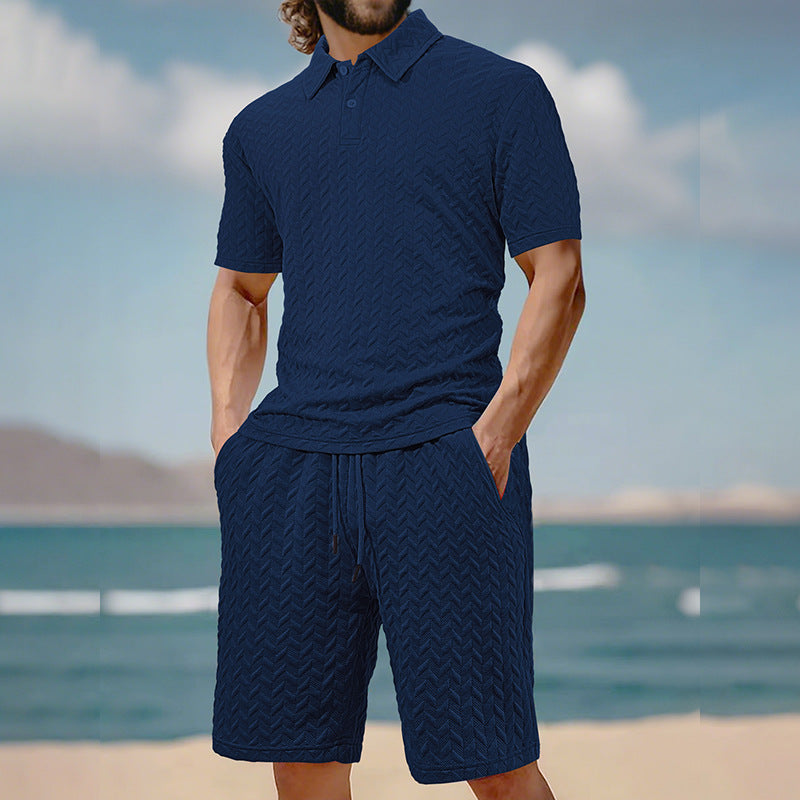 Men's Jacquard Short Sleeve T-Shirt and Shorts Sportswear Set