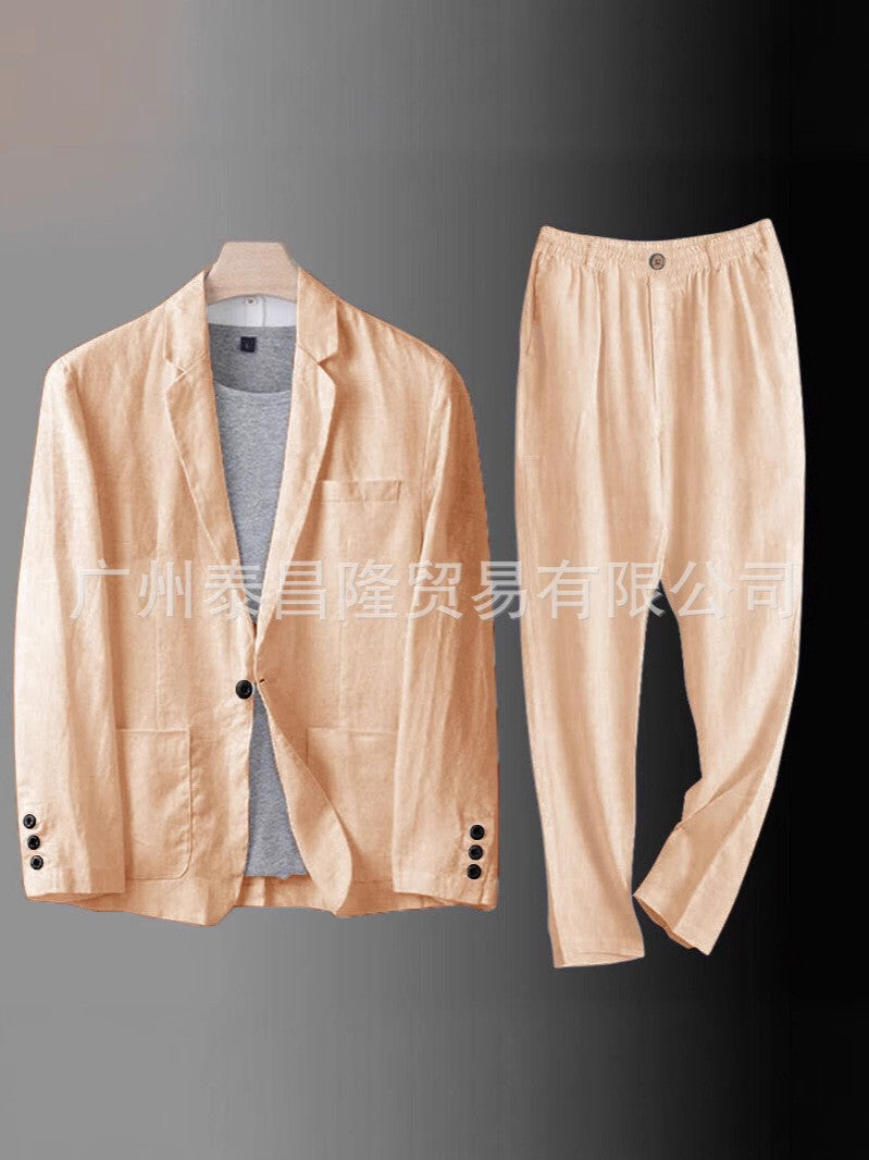 Suit Set ? Slim-Fit Cotton-Linen Two-Piece Outfit