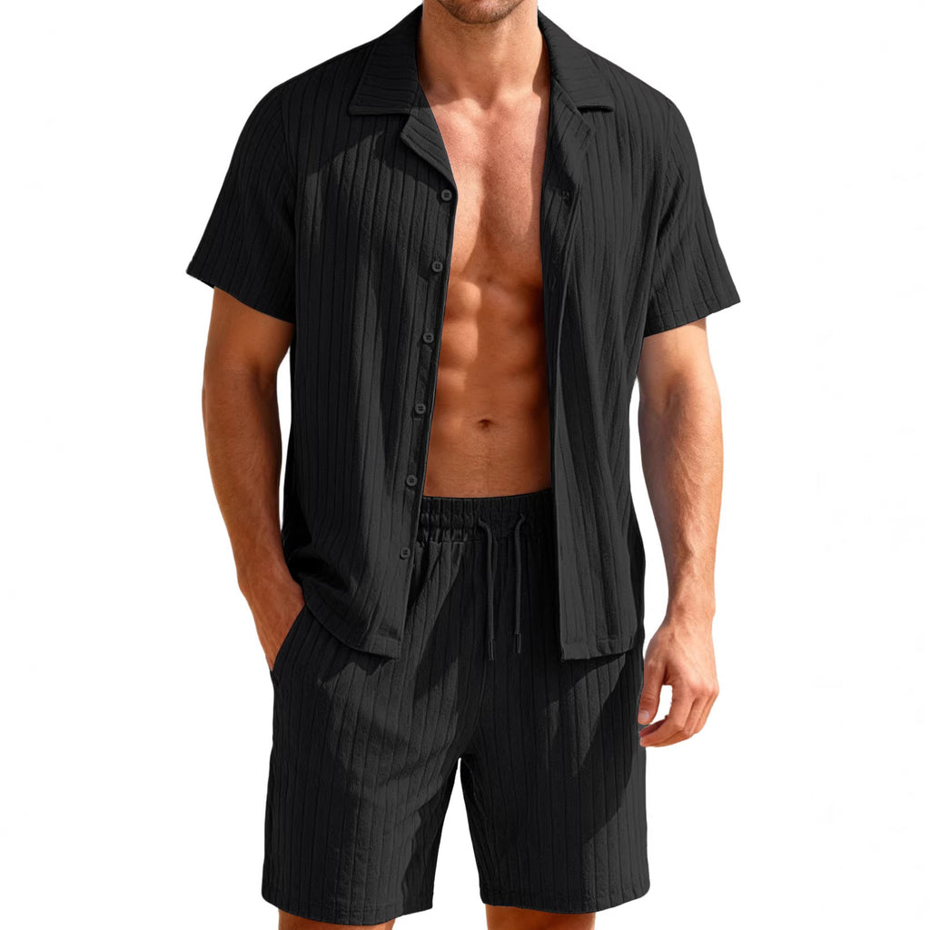 Men's Casual Button-Down Shirt and Shorts Set