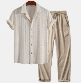 Striped breathable casual fashionable short-sleeved collared shirt and pants