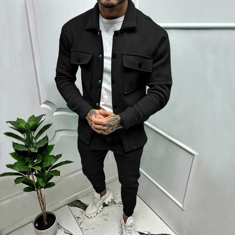 Men Suede Jacket Trousers 2Piece Set