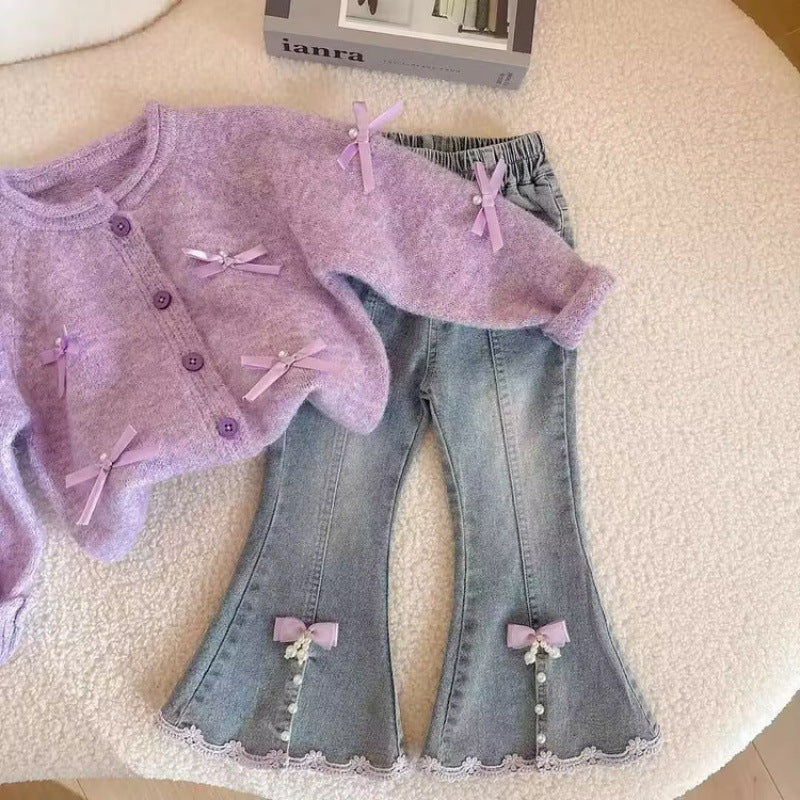 Girls Letter Print Hooded Sweatshirt and Overalls Set