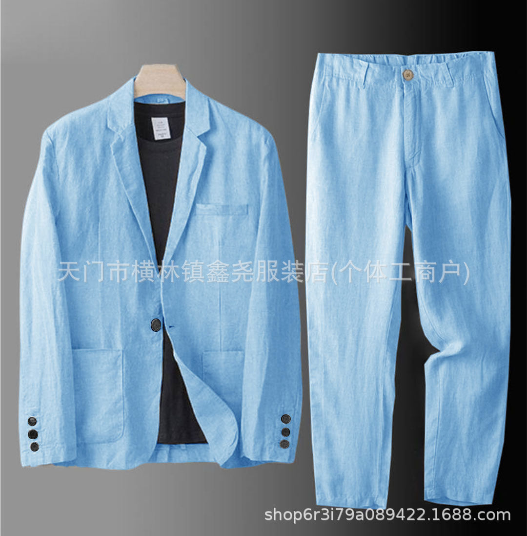 Suit Set ? Slim-Fit Cotton-Linen Two-Piece Outfit