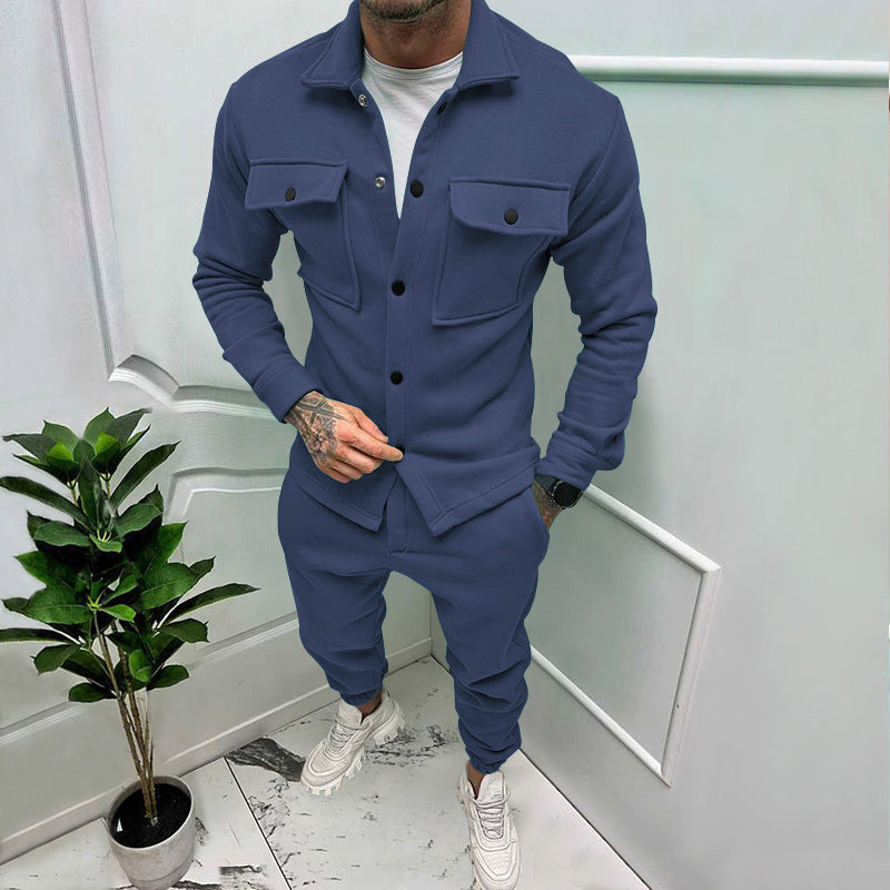 Men Suede Jacket Trousers 2Piece Set