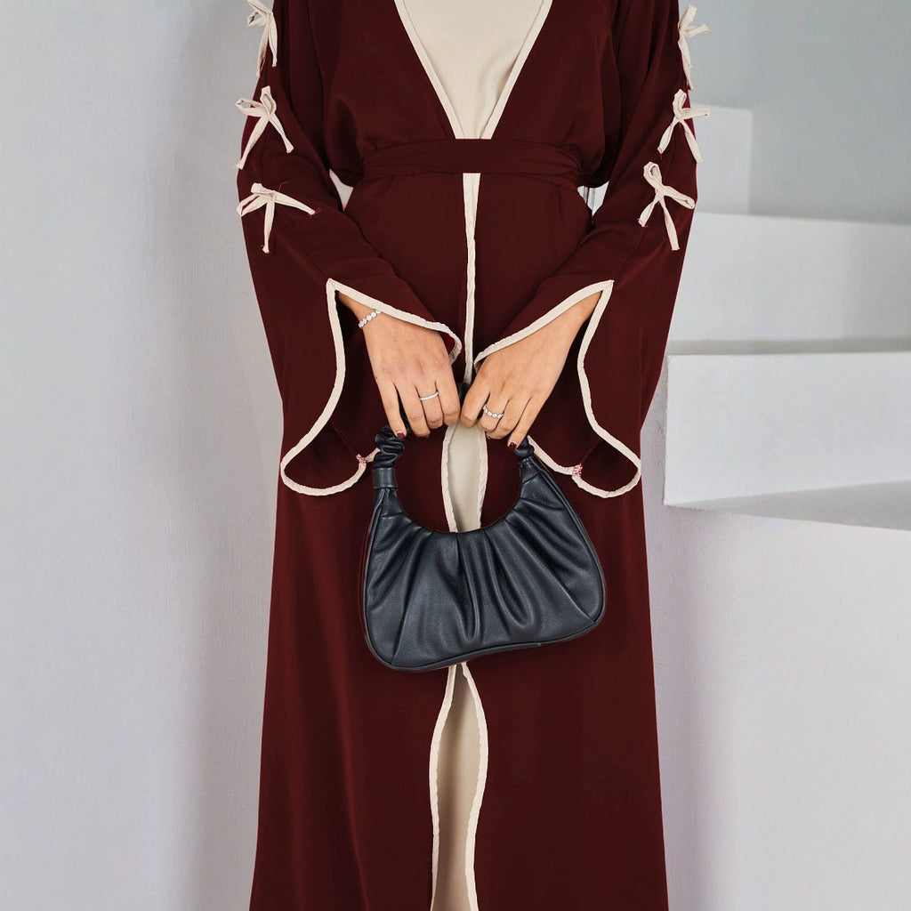 Elegant Muslim Long Robe with Bow Belt