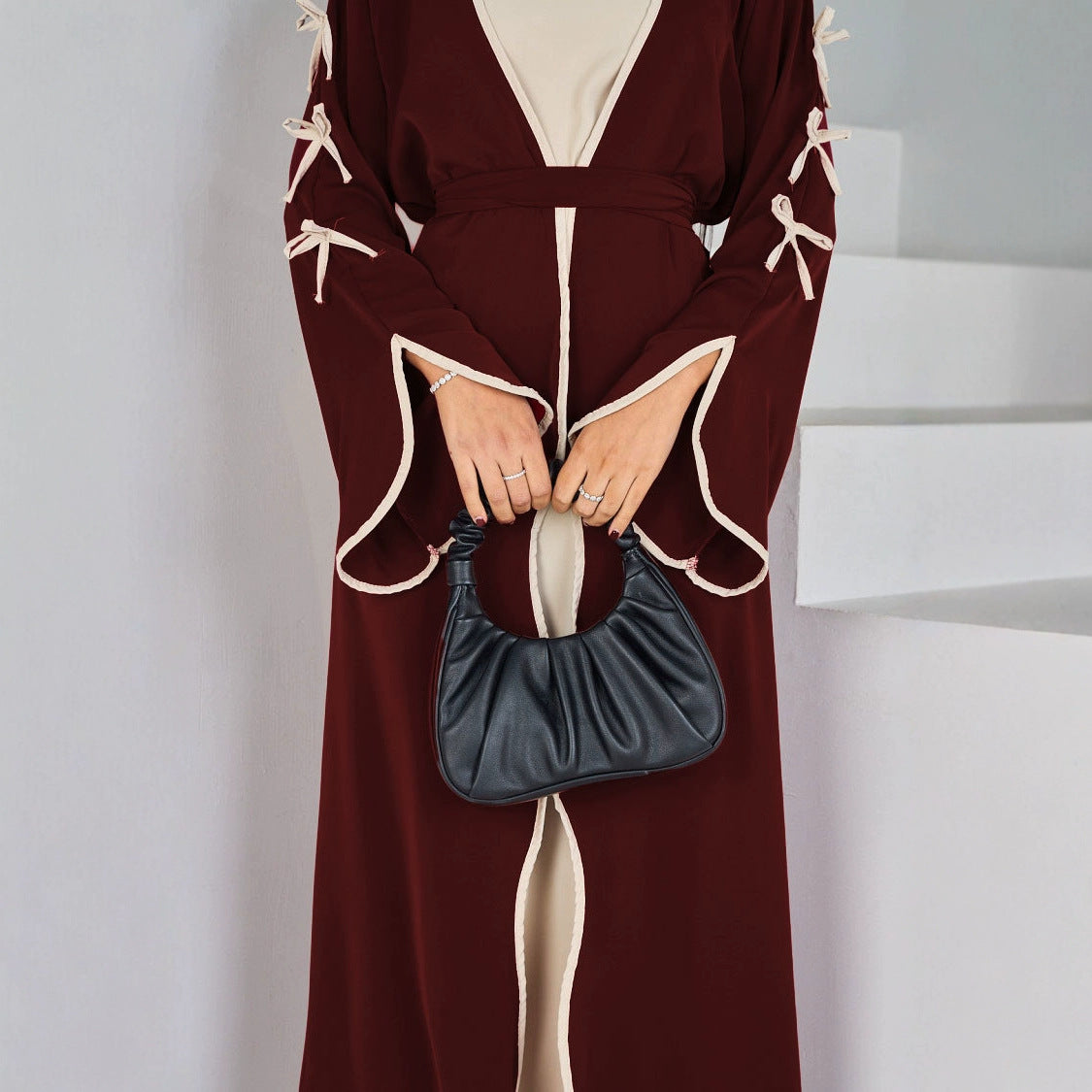 Elegant Muslim Long Robe with Bow Belt